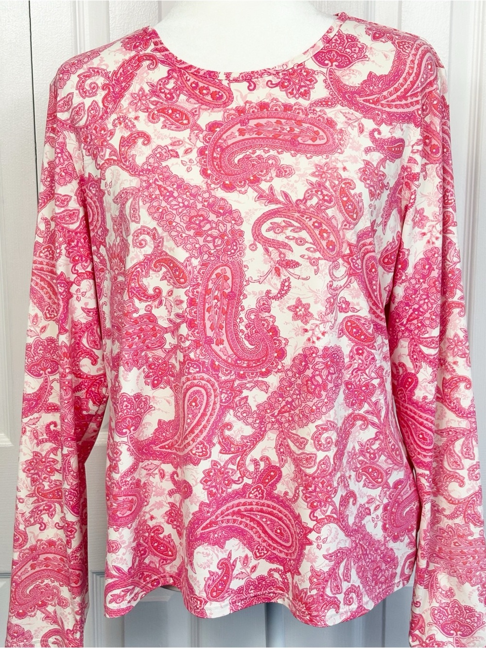 Lands' End Pink Paisley Crewneck Long Sleeve Rashguard Sun Shirt Large